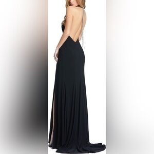 Ieena For MAC Duggal 25572 Black Beaded Halter Neck Jewel Strand Formal Gown 10